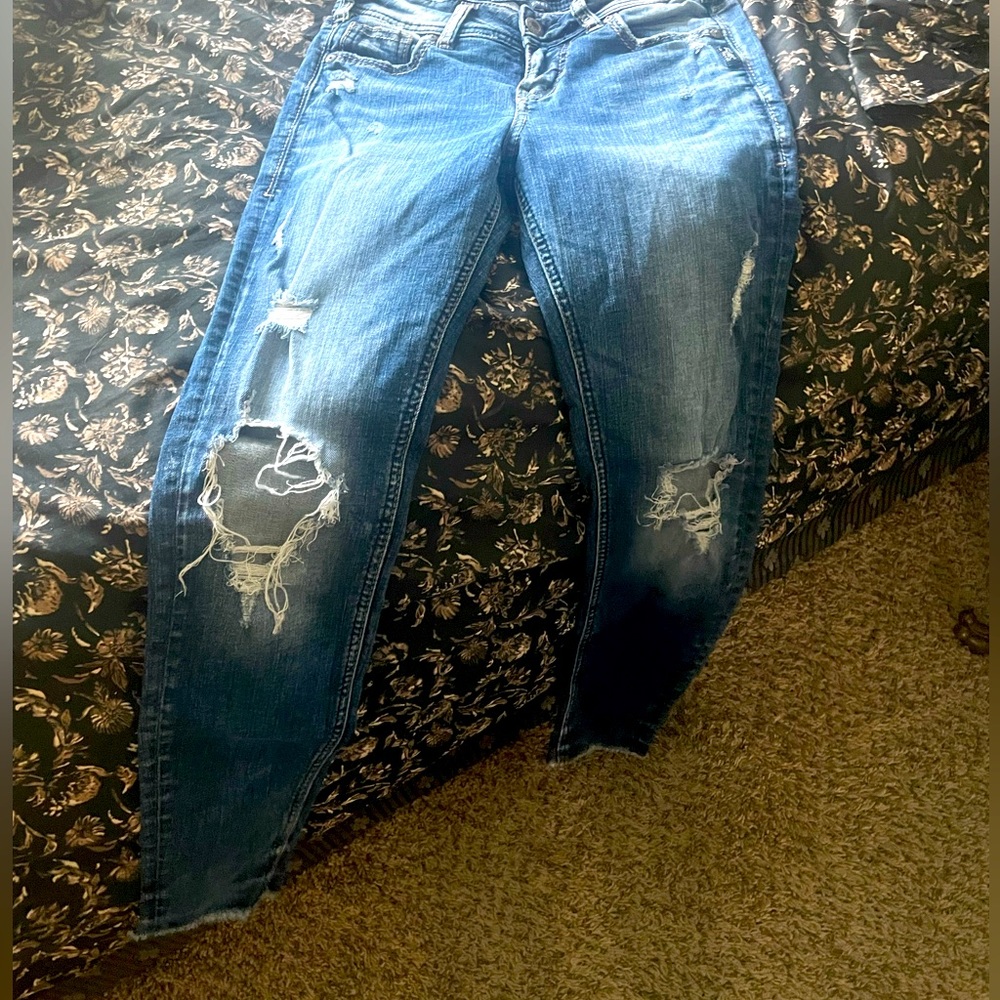 Silver Distressed Skinny Jeans
